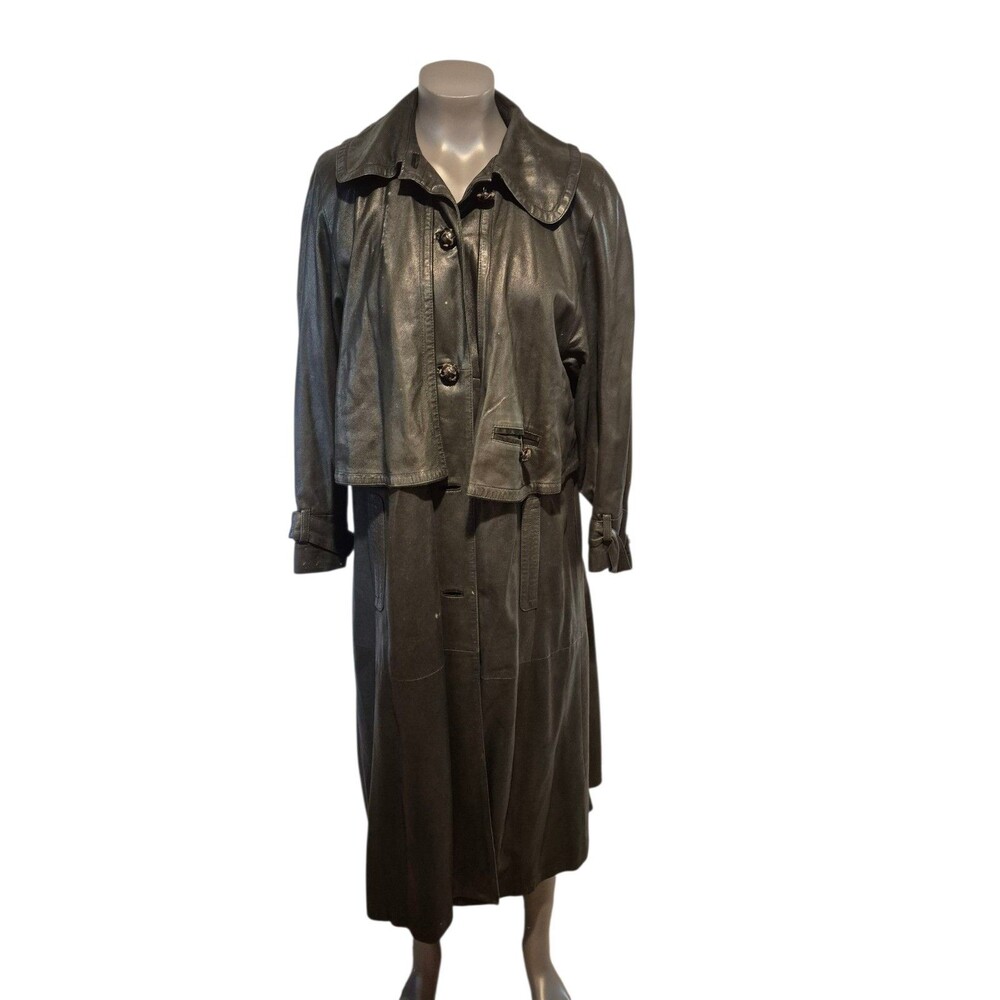 Robert Mann Furs VTG 90s Y2K Womens Soft Leather Trench Coat Long Black Sz S/M